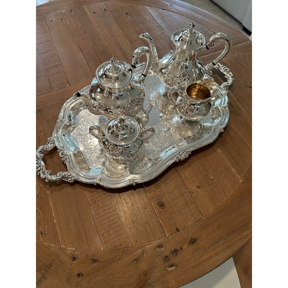 Reed & Barton Silverplate Tea Coffee Set w/ Tray, Creamer & Sugar Bowl